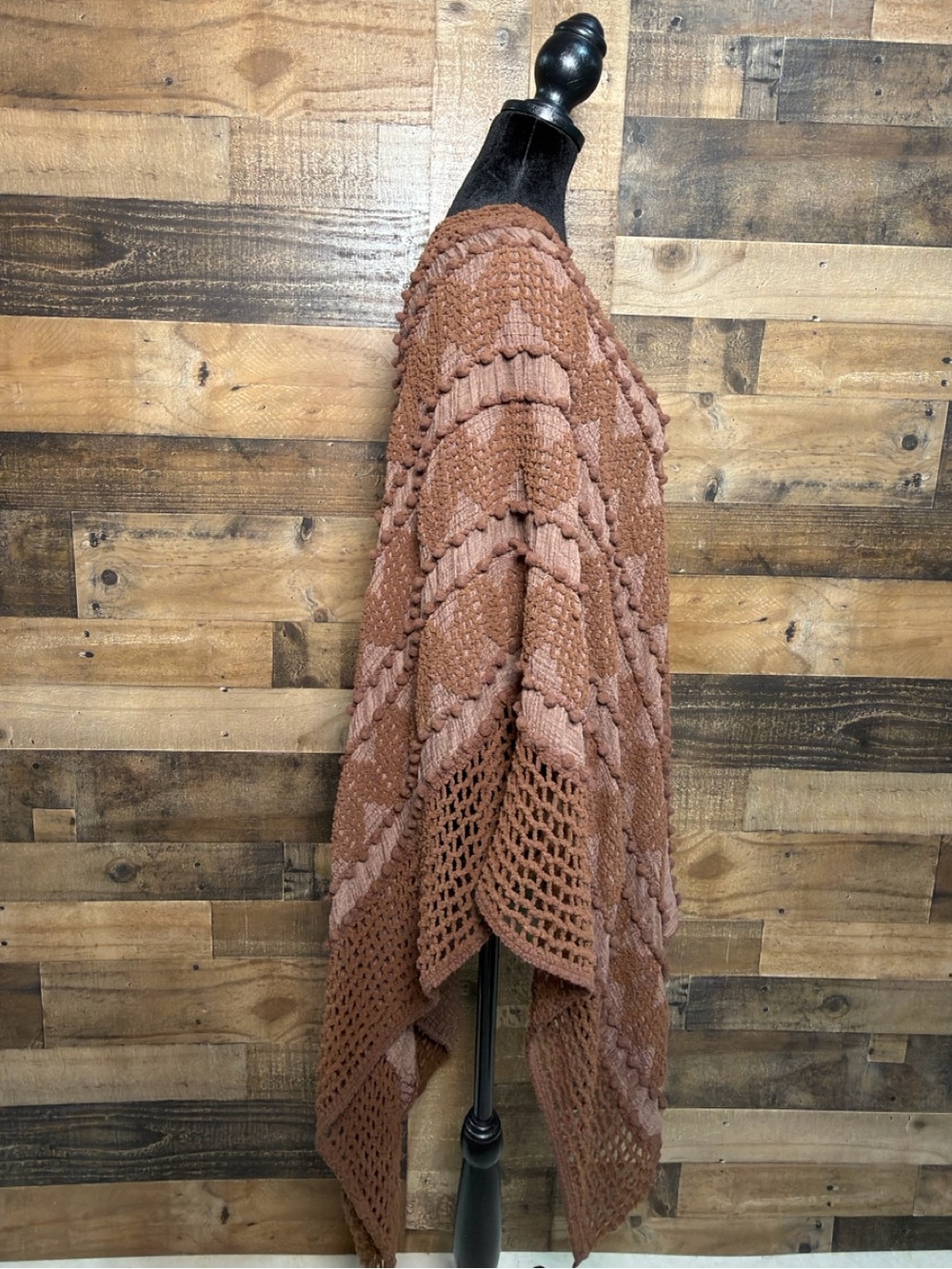 Shyanne Women’s Brown Crochet Sweater Kimono One Size - Picture 4 of 6